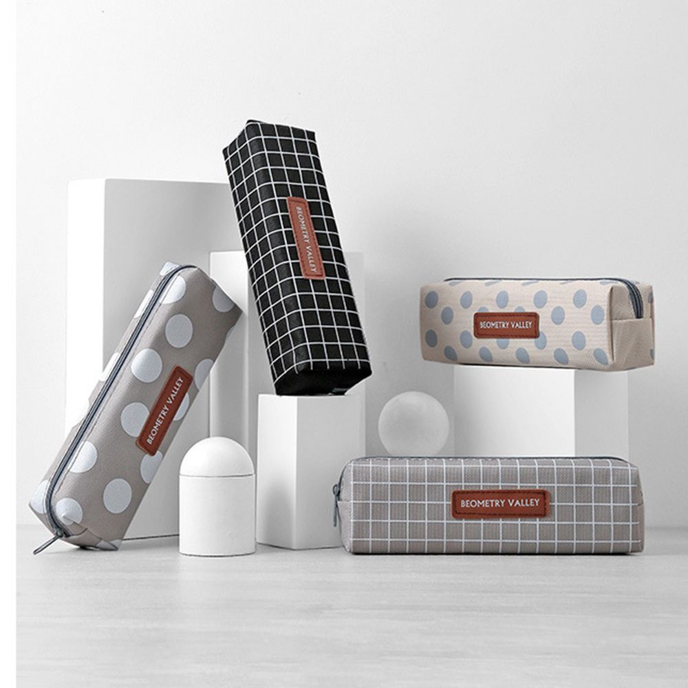 Túi đựng bút bằng vải canvas hình vuông họa tiết chấm bi kẻ ô lưới đơn giản dễ thương