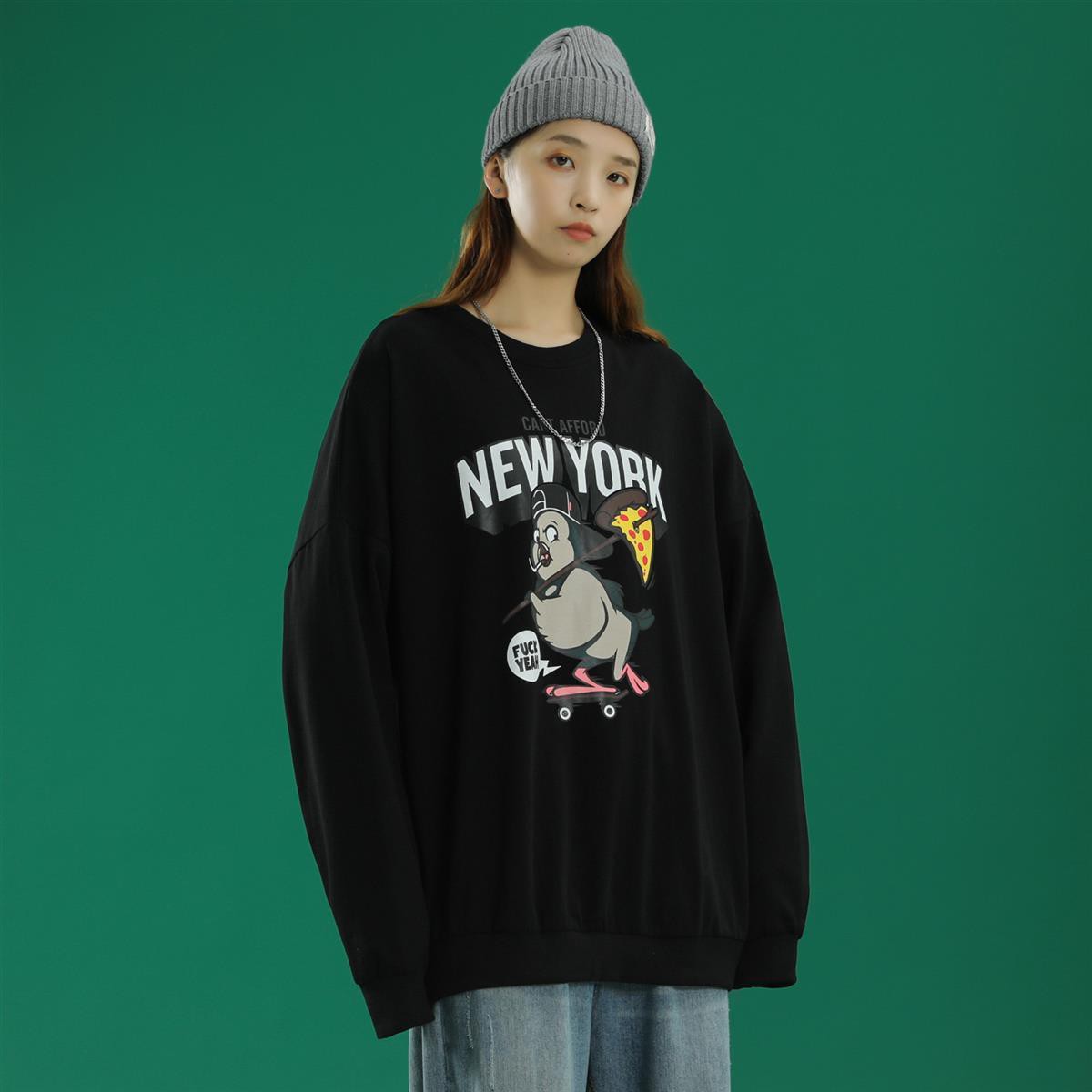 Áo cotton tay dài dáng rộng phong cách Harajuku Hàn Quốc trẻ trung | BigBuy360 - bigbuy360.vn