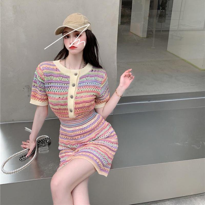 CHANEL Đầm dệt kim dáng ôm kẻ sọc màu cầu vồng thời trang mùa hè cho nữ
 | BigBuy360 - bigbuy360.vn