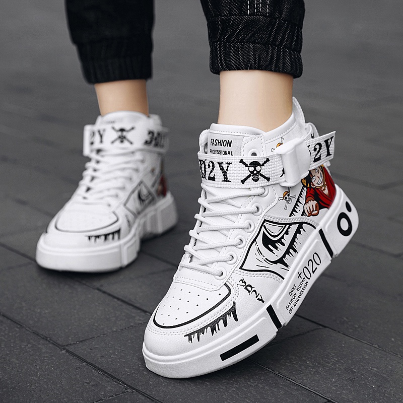 Giày Thể Thao Cổ Cao Thiết Kế Hình Anime One Piece Luffy Giản Dị Thời Trang Dành Cho Bé Trai