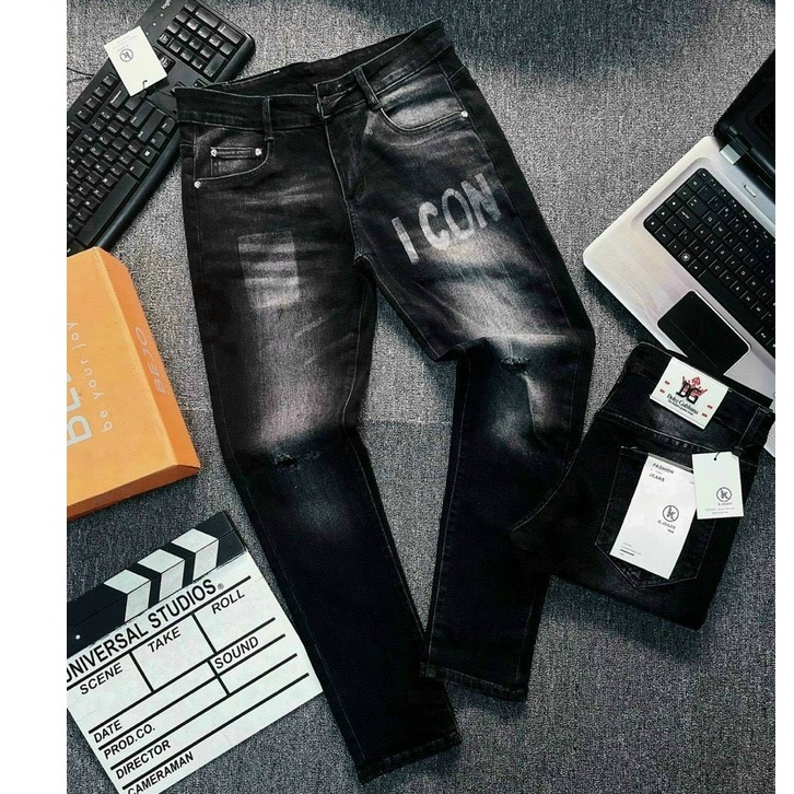 Quần jean nam đen trơn chất bò co giãn form dáng skinny cao cấp-AHFASHION