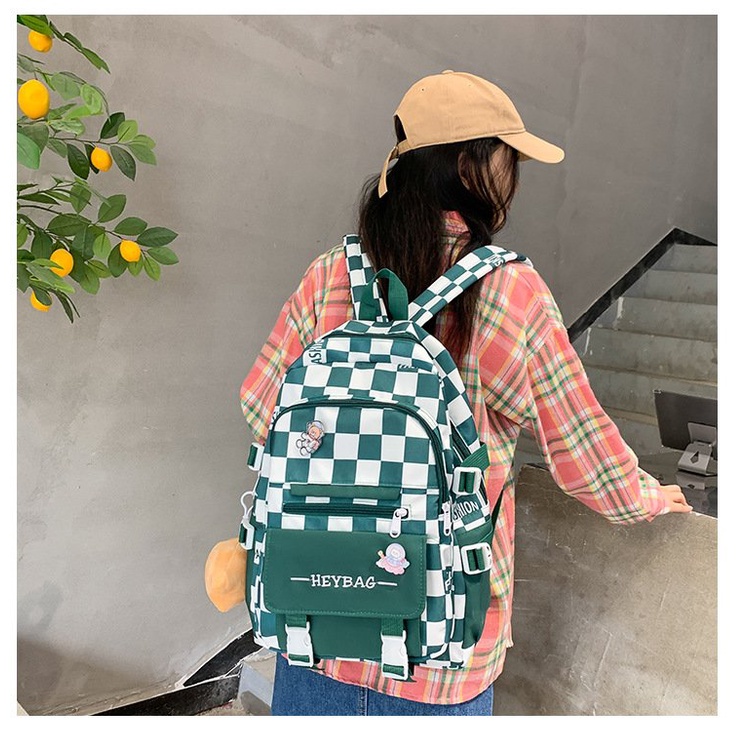 Balo đi học kẻ caro phong cách ulzzang đựng Laptop cho học sinh style Hàn Quốc unisex Mohana MH292