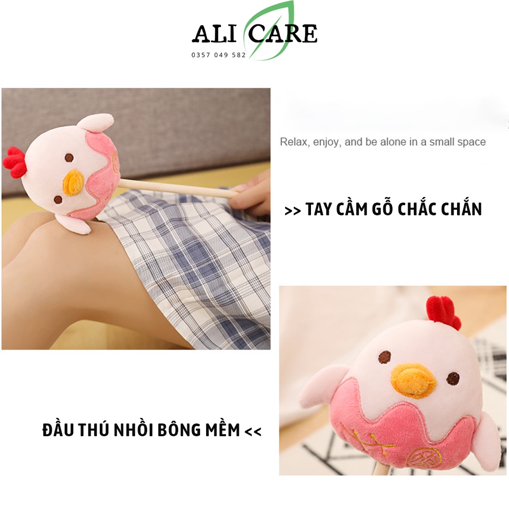 Gậy đấm lưng hình thú nhồi bông đáng yêu, cây đấm lưng thư giãn vải bông mềm, tay cầm bằng gỗ chắc chắn ALI CARE