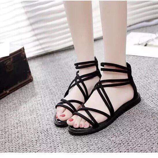 Giày Sandal nữ đi học kiểu chiến binh kéo khóa sau gót cao cấp - SM01