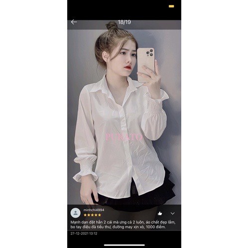 Áo sơ mi nữ trắng bo tay - Áo sơ mi nữ chất lụa hàn mềm mát, tay bo dúm bèo SIÊU HOT