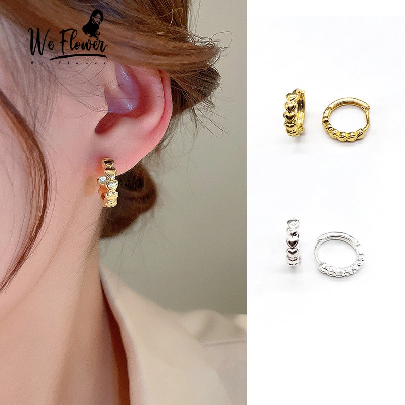 Khuyên tai WE FLOWER mạ vàng 14K/ mạ bạc S925 thiết kế trái tim tròn thời trang dành cho nữ