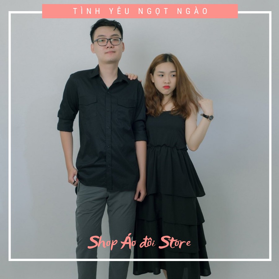 Bộ áo váy sơ mi cặp cao cấp, đồ đôi nam nữ dễ thương, chất đẹp để chụp hình cưới, đi du lịch