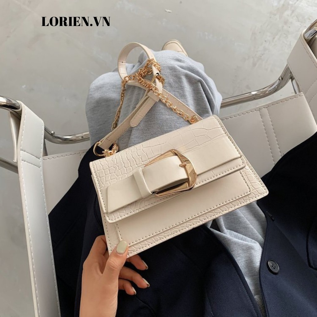 Túi xách nữ thời trang LORIEN - Túi đeo chéo khoá cài ngang size 22 vân da cao cấp style Hàn quốc cực hot | BigBuy360 - bigbuy360.vn