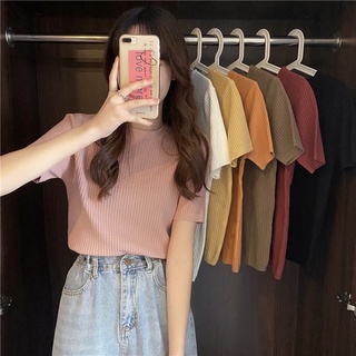 Áo len đũa cộc tay cổ tròn basic không lỗi mốt