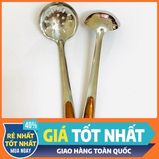 Bộ muôi canh, muôi thủng inox cán ốp cỡ to 9x35cm