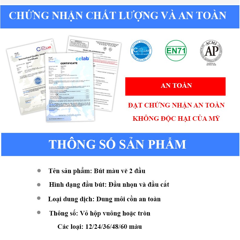 Bút màu dạ cồn Marker - Hộp màu Nhựa vuông Cao Cấp - Hàng chuẩn (đủ cỡ bạn chọn)