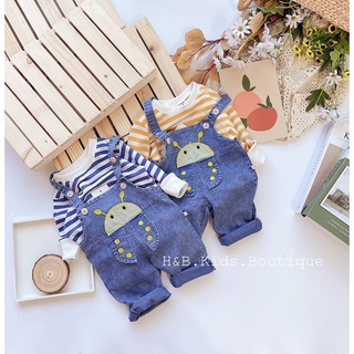 Set quần yếm Jeans, áo nỉ da cá cho bé trai, bé gái