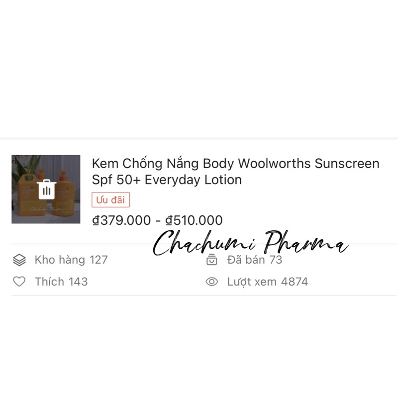 Kem Chống Nắng Body Woolworths Sunscreen Spf 50+ Everyday Lotion