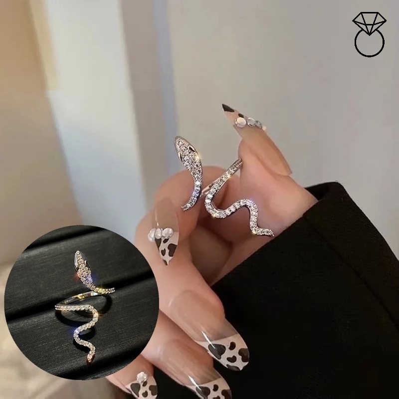 Nhẫn Hở Hình Rắn Điều Chỉnh Được Đính Đá Pha Lê Phong Cách Hàn Quốc Thanh Lịch
