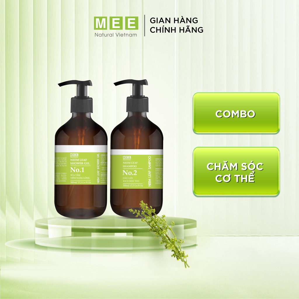 Combo sữa tắm viêm nang lông MEE NATURAL 500ml + Dầu gội thảo mộc thiên nhiên MEE NATURAL 500ml