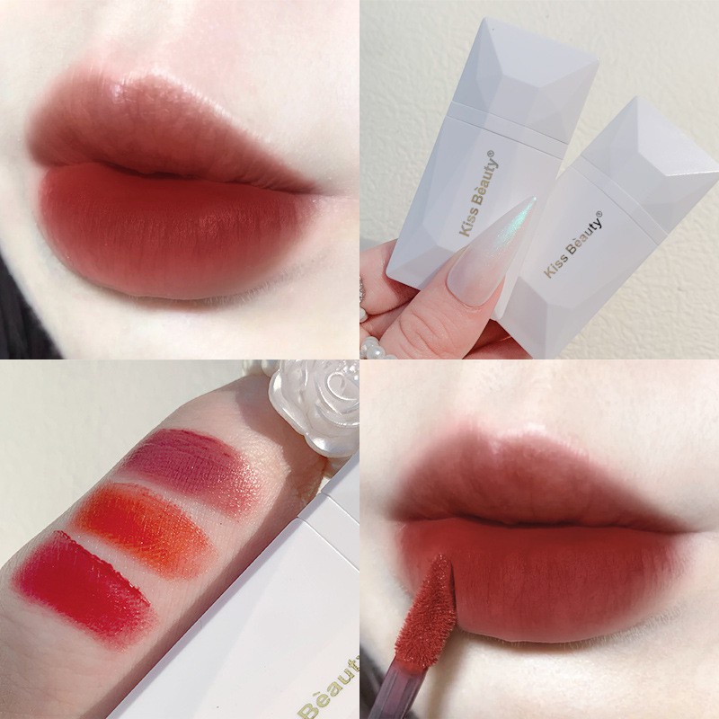 Son môi nhung đỏ matte KISS BEAUTY tông màu đẹp, mềm mịn, trang điểm nhanh, chống thấm nước, lâu trôi, thiết kế xinh xắn