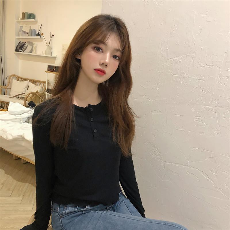 Phiên bản Hàn Quốc của thời trang và đơn giản Áo phông mỏng mỏng, tất cả các phù hợp với len dài tay ngắn mộc mạc