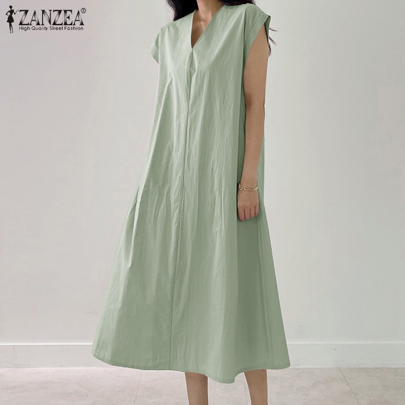 Zanzea Đầm Chữ A Tay Ngắn Cổ Chữ V Thời Trang Sành Điệu Cho Nữ