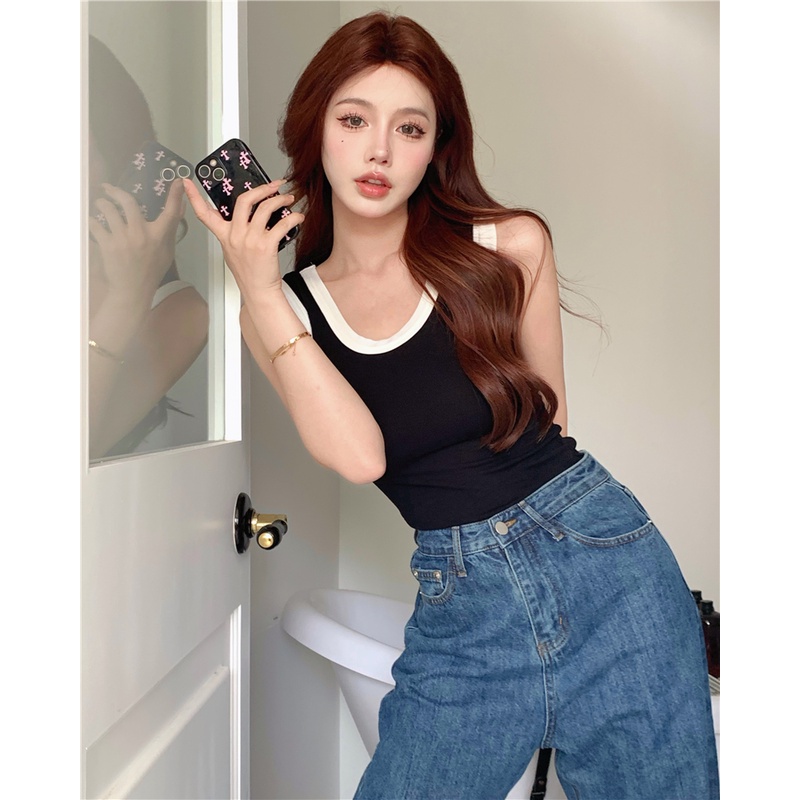 Cocory vn Áo Croptop Dệt Kim Dáng Ôm Co Giãn Thời Trang Mùa Hè Cho Nữ