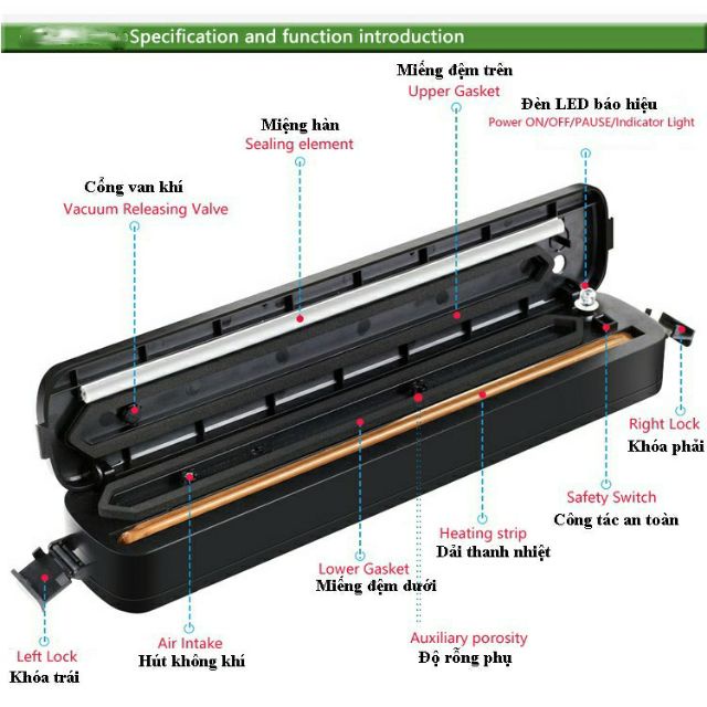Máy Hút Chân Không Thực Phẩm Vacuum Sealer Dùng Cho Gia Đình, Hút Khỏe, Hết Khí- Tặng 10 Túi Hút