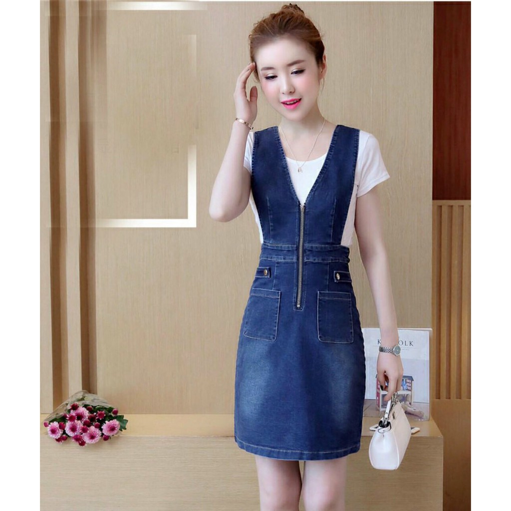 Đầm Jean Yếm Cut-out Dây Kéo Thời Trang