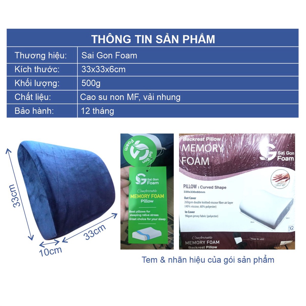 Gối Ngồi Tựa Lưng Văn Phòng Chống Gù, Đau Lưng Khi Ngồi Lâu, 100% Cao Su Non Êm Mịn Dày, Dáng Công Thái Học Có Đai Gài