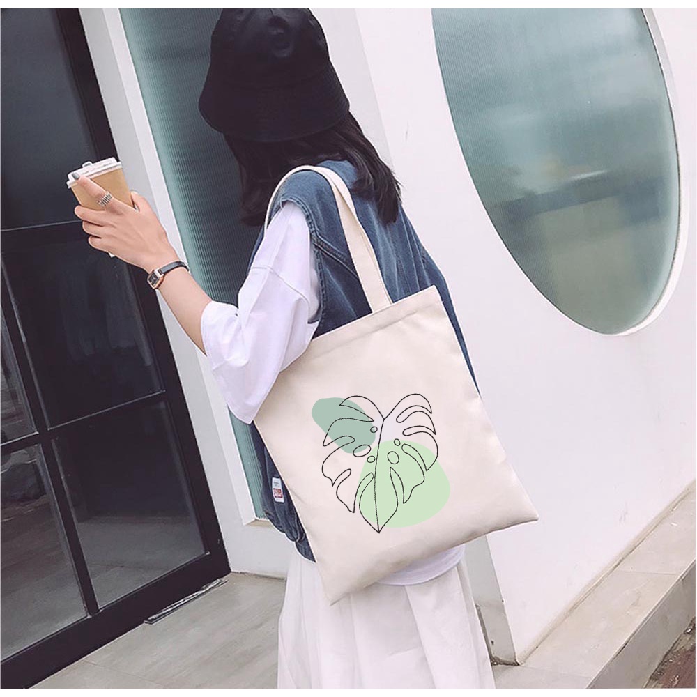 Túi tote vải mộc GINKO dây kéo in hình Minimalism Art M108