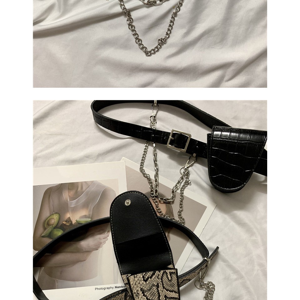 New Korean Version Of The Mini Hipster Belt Small Bag Punk Chain Olive Fashion Pocket Decorative Belt Ins