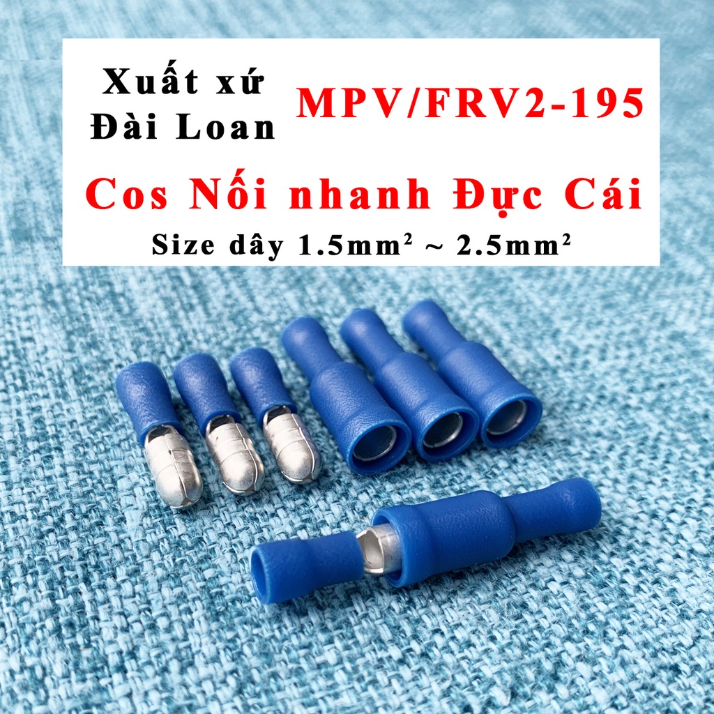 Đầu cos nối nhanh đực cái - Dạng đầu đạn - Dây 1.5mm2 tới 2.5mm2 - MPV2-195 FRV2-195