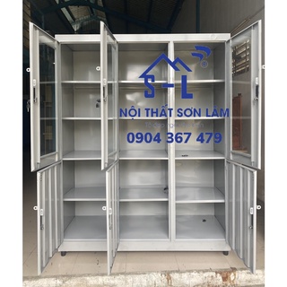 Tủ hồ sơ sắt văn phòng 3 cửa kính giá rẻ ngang 1m2 x cao 1m8 x sâu 45cm