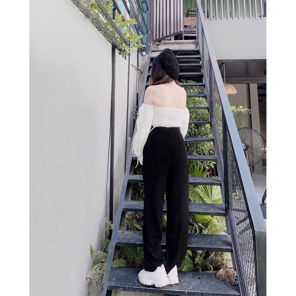 Quần suông ống rộng có khoá kéo
