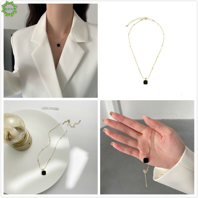 Vòng cổ mặt dây hình vuông màu đen phong cách Hàn Quốc thời trang thanh lịch cho nữ