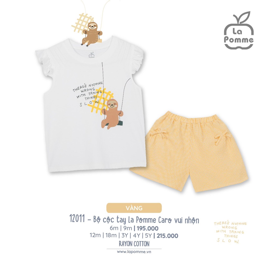 [CHÍNH HÃNG] Bộ cộc tay quần đùi caro họa tiết vui nhộn bé gái 12011 La Pomme