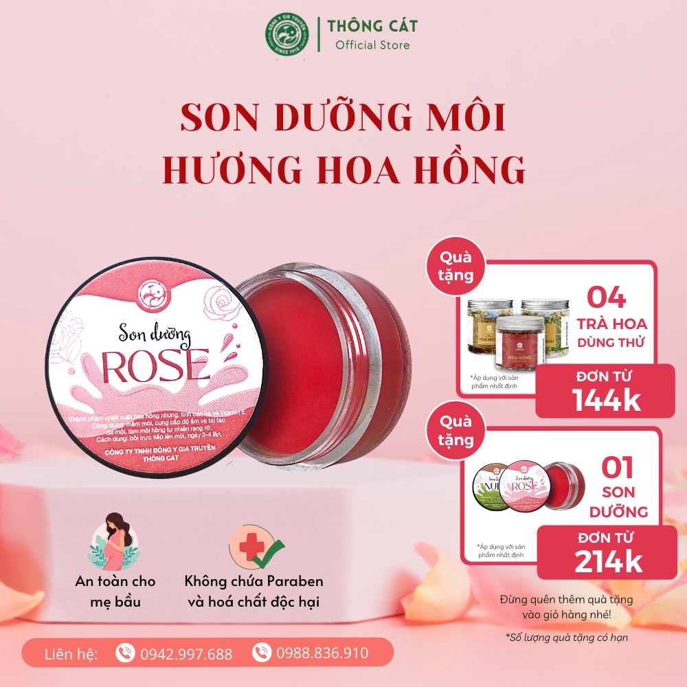 Son Dưỡng Rose THÔNG CÁT 1918 Son dưỡng môi giúp mềm môi, cung cấp độ ẩm, tái tạo da môi làm môi luôn mềm mọng