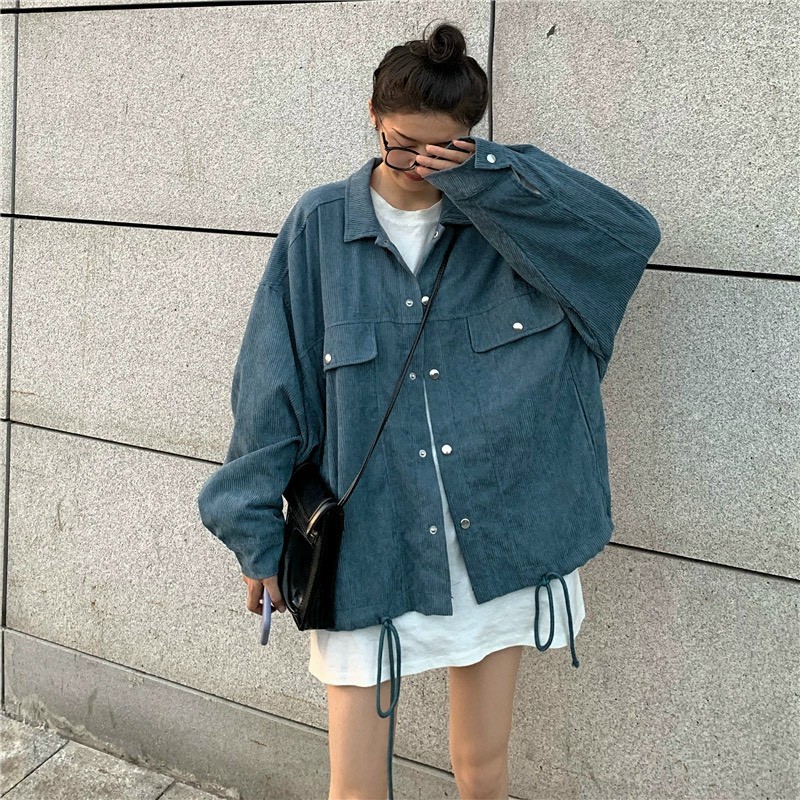 Áo Khoác Nhung Cổ Sơ Mi Oversize