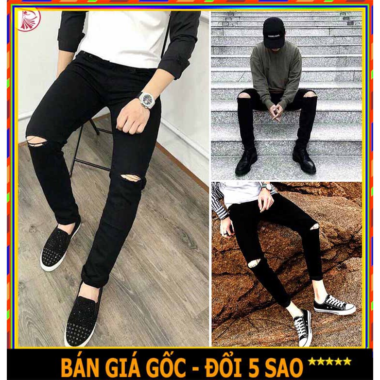 ❤️ CHẤT ĐẸP MỊN ❤️ QUẦN JEAN RÁCH GỐI NAM NỮ MÀU ĐEN, CẢI CO GIÃN, KIỂU DÀI ÔM TRƠN ĐEN