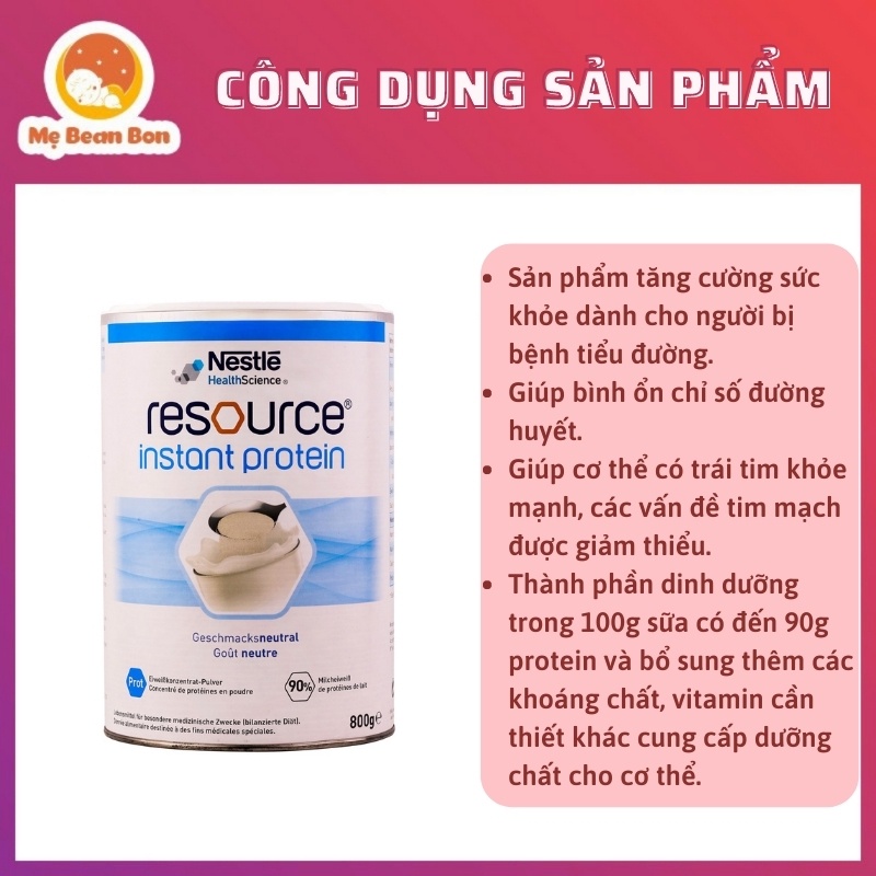 [Bay Air- Nội Địa Đức] Sữa Tiểu Đường NESTLE RESOURCE INSTANT PROTEIN 800gr Cho Người Tiểu Đường, Ăn Kiêng