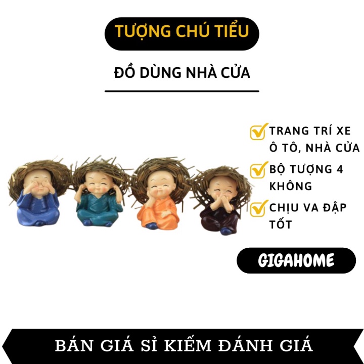 Tượng Chú Tiểu GIGAHOME Combo 4 Tượng Chú Tiểu Đội Nón Rơm Trang Trí Xe Hơi, Nhà Cửa 5325