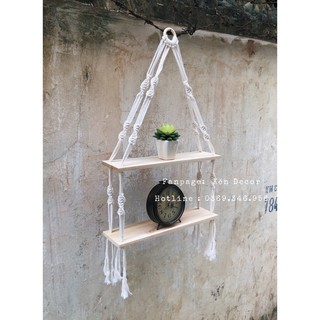 Kệ gỗ treo tường gỗ Quế thơm Macrame