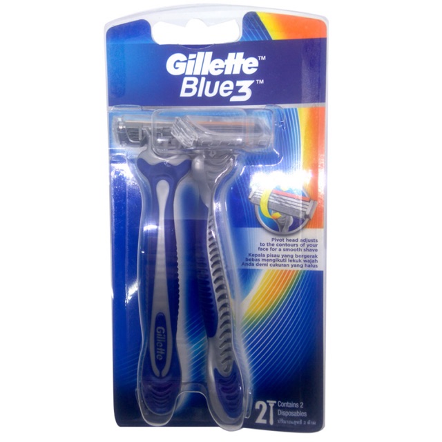 Dao cạo râu Gillette Blue 3, lắp lưỡi Mach 3 (vỉ 2 cán)