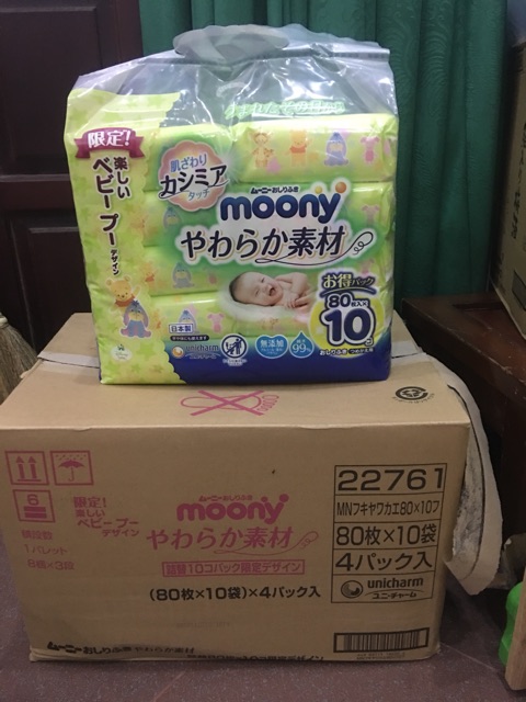 Combo khăn giấy ướt moony nội địa Nhật 10 gói/túi có bán lẻ