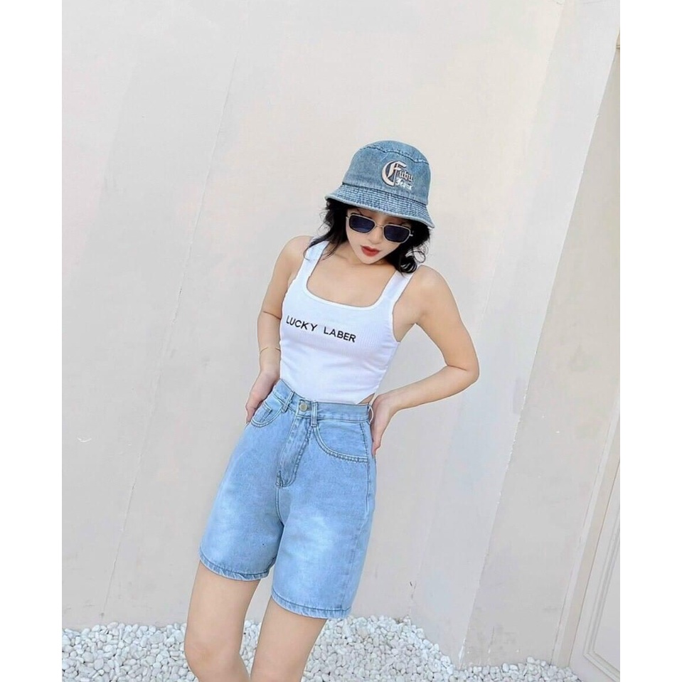 Quần Sọt Jeans Ngố Lửng Ống Rộng Nữ Chất Bò Lưng Cao ULZZANG