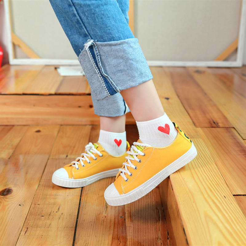 Set 5 đôi tất Cotton mềm mại thoải mái in họa tiết trái tim màu đỏ dễ thương cho nữ