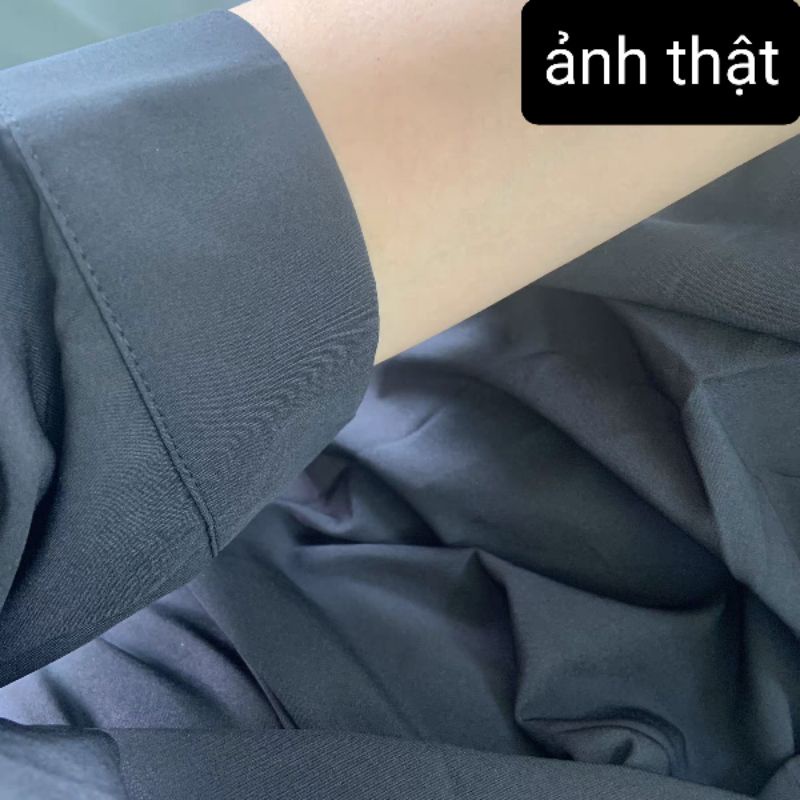 Đầm sơ mi chic công sơ xoắn eo hai màu đen mơ Hàn Quốc