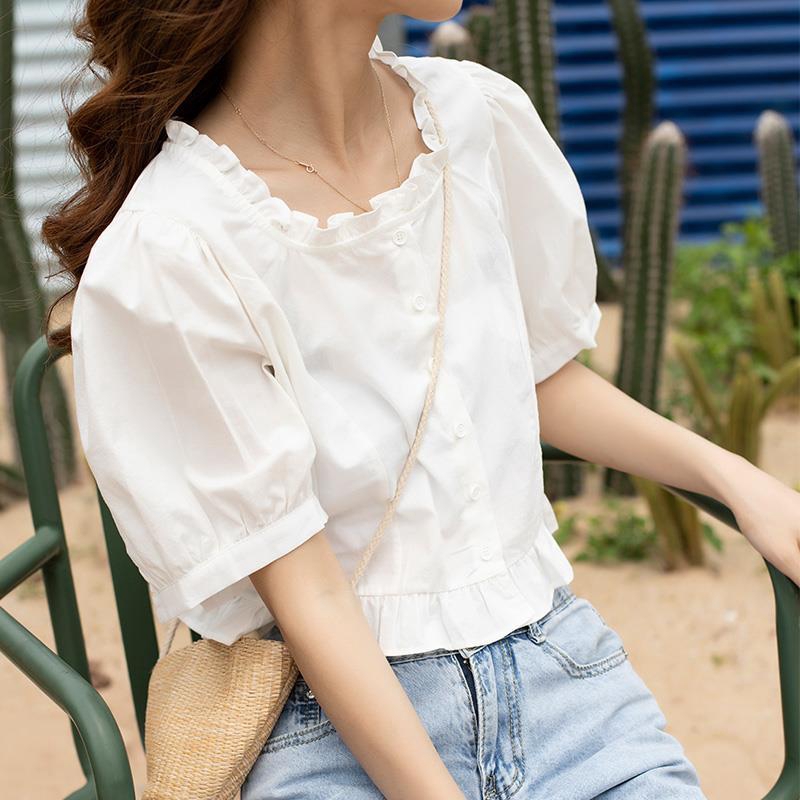 Áo kiểu tay phồng cổ vuông xinh xắn phong cách thời trang Pháp