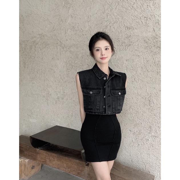 Áo Bò Jeans Gile Croptop Sát Nách