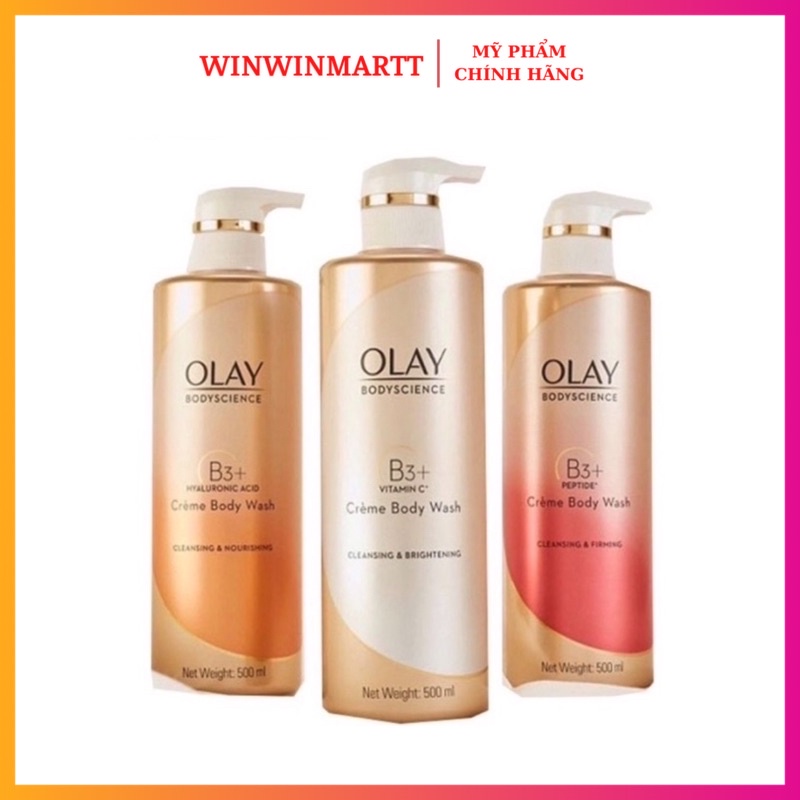 ￼Sữa tắm Olay B3 Retinol/Peptide/Vitamin C dưỡng ẩm sáng da chống lão hóa 500ml