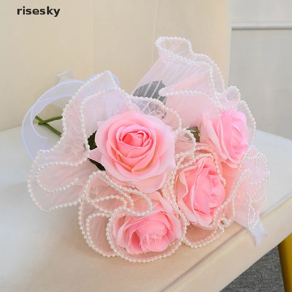 [risesky] Bó Hoa Cưới Vải Lưới Xếp Ly Gợn Sóng Thủ Công ♨Trên đó