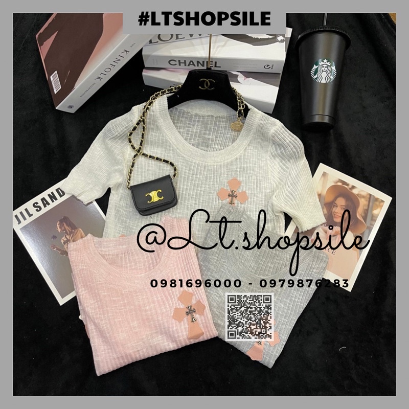 Áo len tăm mỏng mongtoghi hoạ tiết chôm hơ cổ tròn tay cộc A101