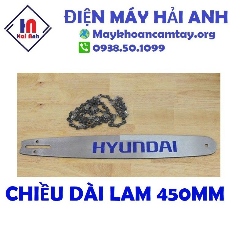 Máy xẻ gỗ mini cưa xích điện Hyundai HCX500 chính hãng, lam 45cm, 2200W mạnh mẽ, động cơ bền bỉ. BH 6 tháng